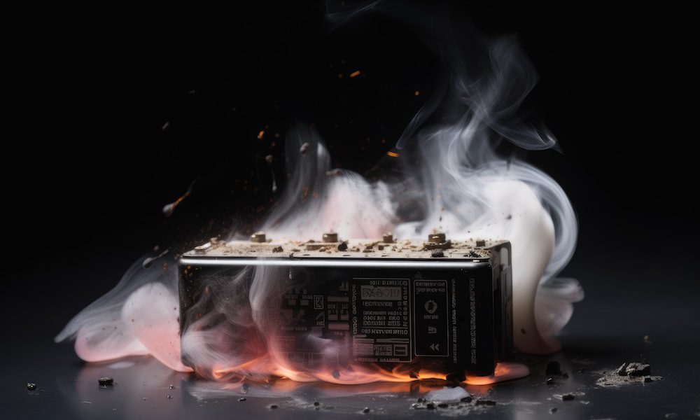 Lithium battery fire. Electronic danger. Generate Ai